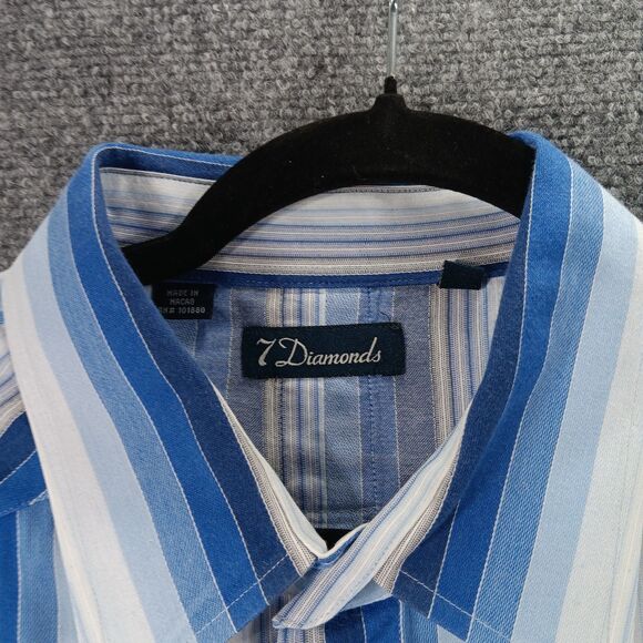 7Diamonds Shirt Mens XL Multi Striped Cotton Wrinkle Resistant Pleated Button Up - Picture 5 of 16